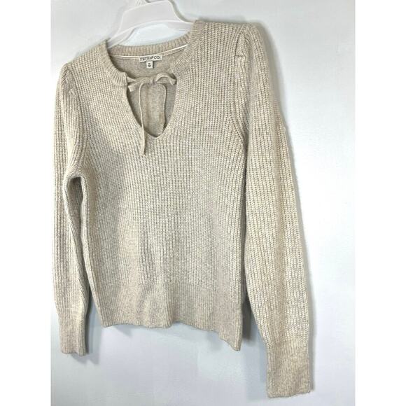 FRYE And CO Women Chunky Knit Sweater Long Sleeve Gray Sz M V Neck Pullover Boho - Picture 5 of 10